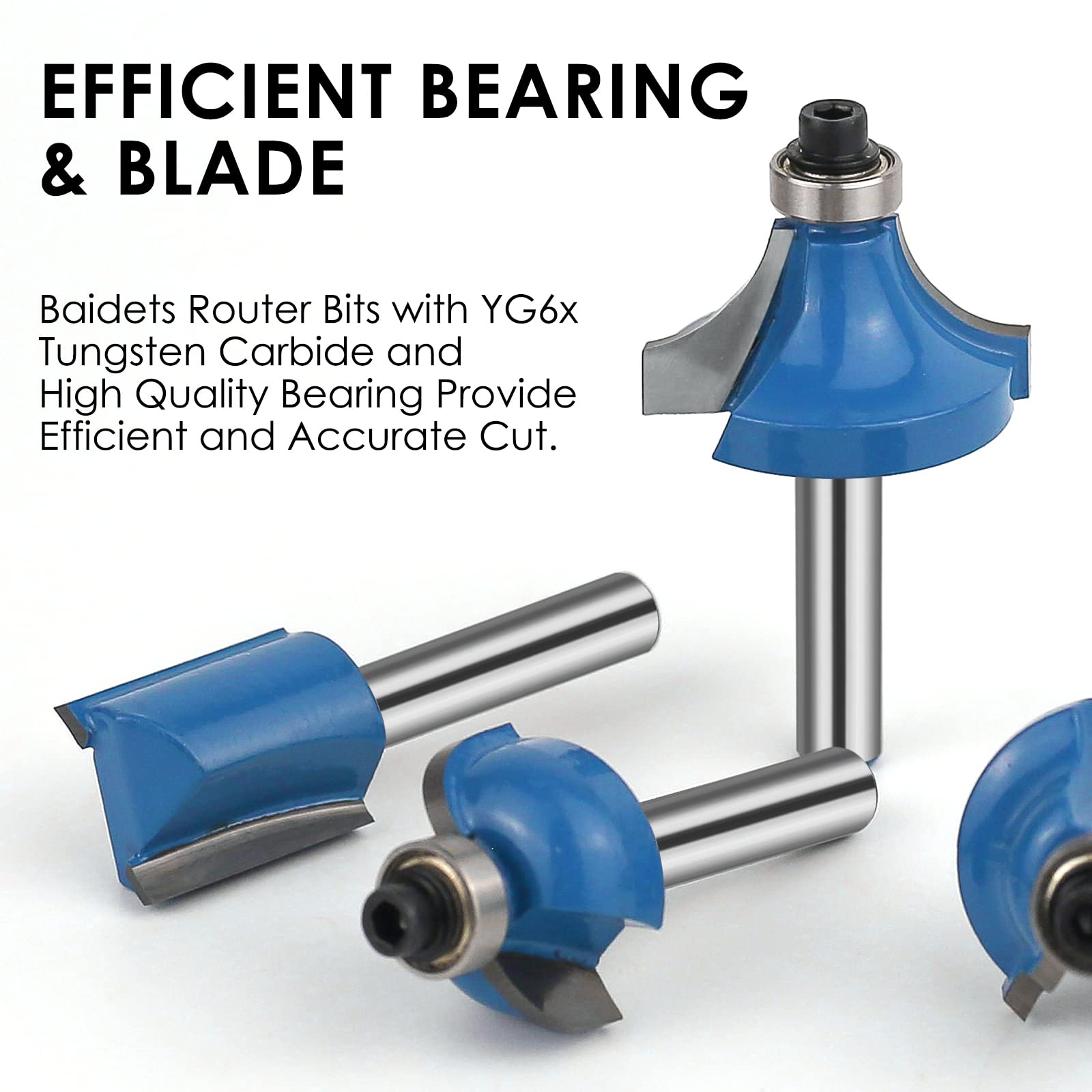 BAIDETS Plus Router Bits Set 1/4 Inch Shank, 15 Pieces 1/4